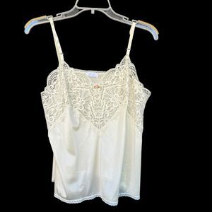 Vintage Applause Womens Y2K Camisole Small Cream‎ Lace Trim Adjustable Rose 90s